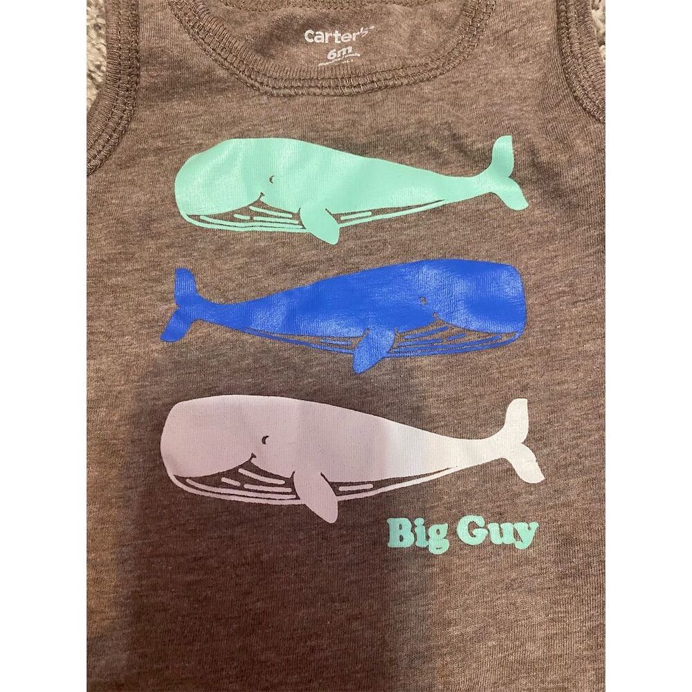 Carter's Baby Boys' 6M Sleeveless Bodysuit Whale "Big Guy" Theme - Picture 2 of 3